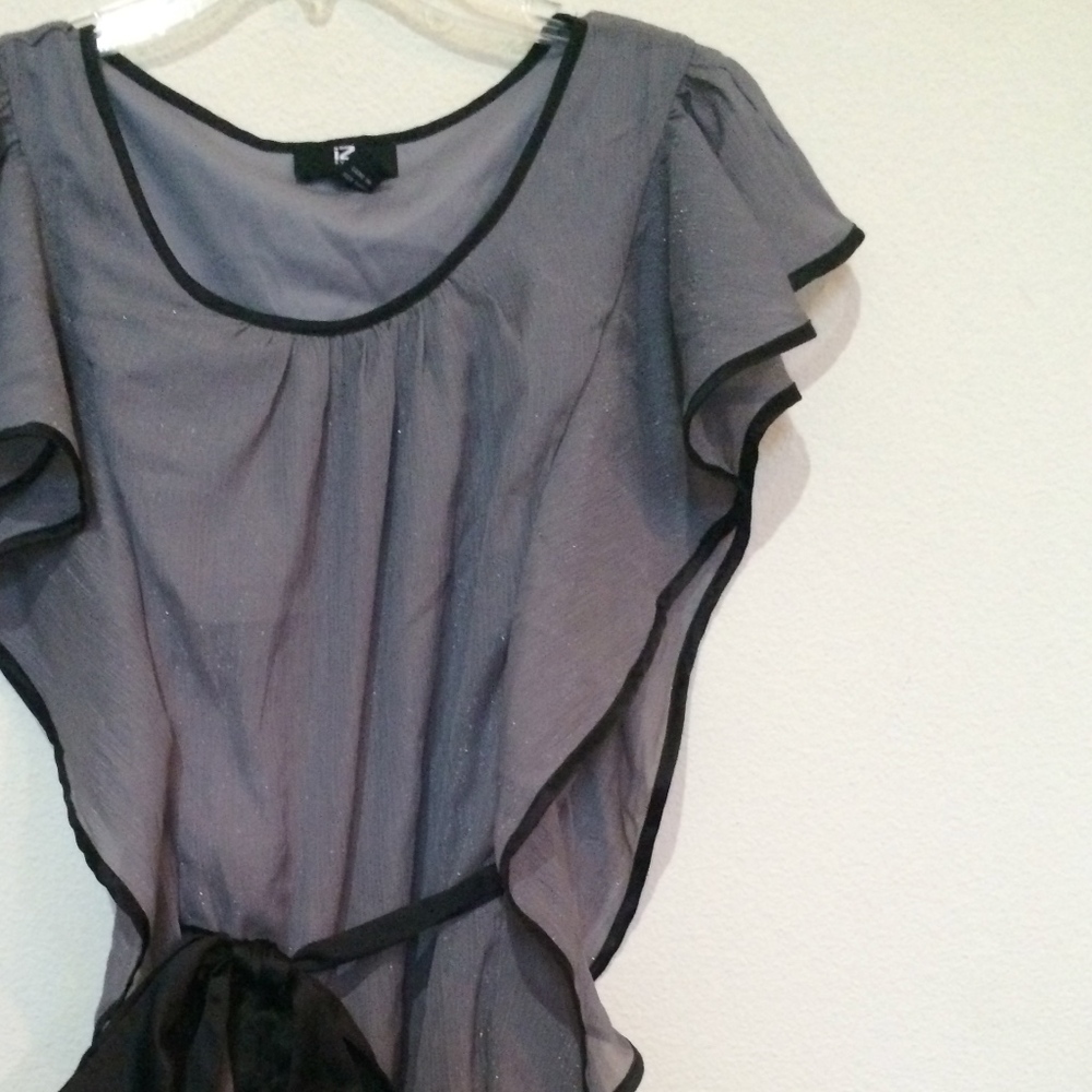 Like New Sheer Silver/Grey Tie Waist Top